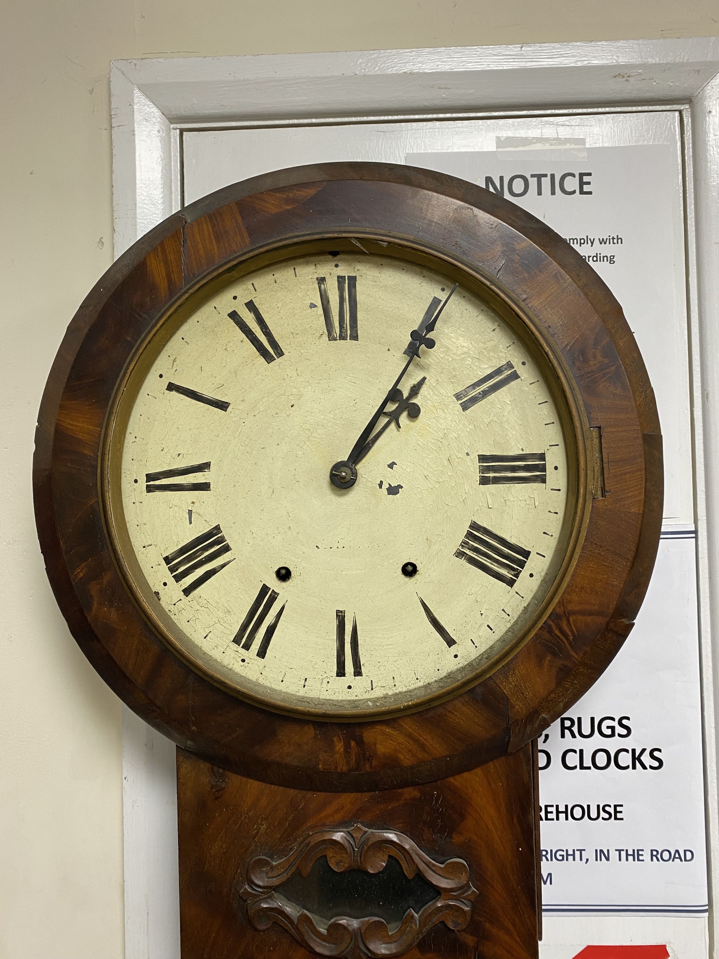 A Regency mahogany eight day drop dial wall clock, height 80cm